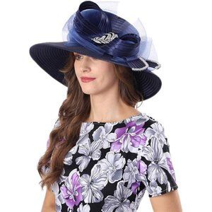 HOT Church Kentucky Dress Derby Hats for Women Sd712-navy Blue